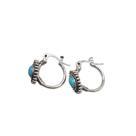 Turquoise Stone Oval Shape Stud Earrings Silver Tone Vintage - Picture 4 of 5